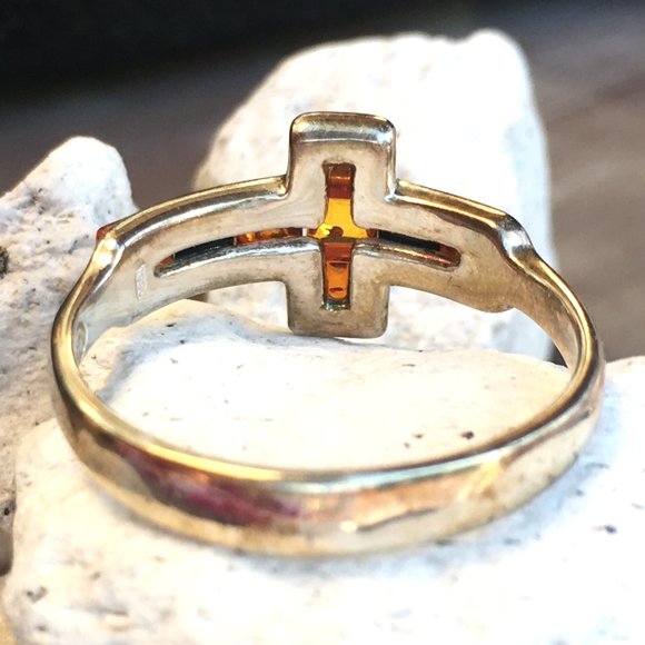 Baltic Amber Multicolor Cross Ring .925 Sterling Silver Genuine Gemstones - Picture 5 of 15